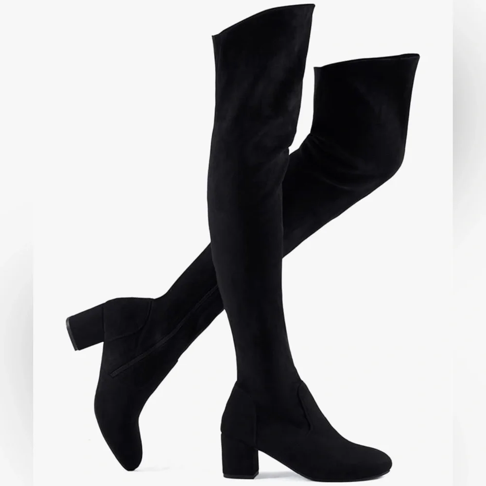 NEW-7.5 DreamPairs festival, Goth  3 in.Heel Over the Knee Boots Gold Zipper